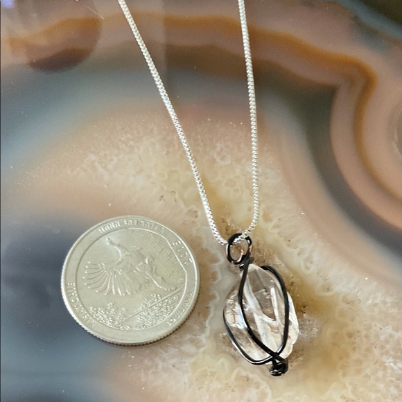 Clear quartz wire wrap necklace Handmade - Picture 3 of 7